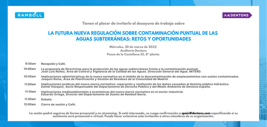 sesión: Nueva regulación sobre contaminación puntual de las aguas subterráneas