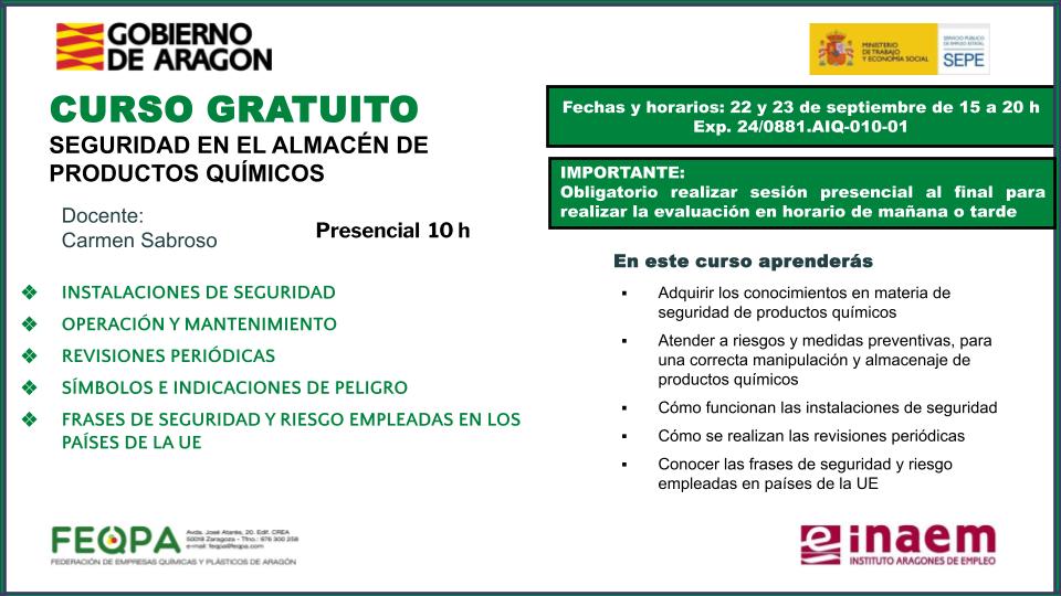 Curso gratuito Seguridad en el almacém de productos químicos